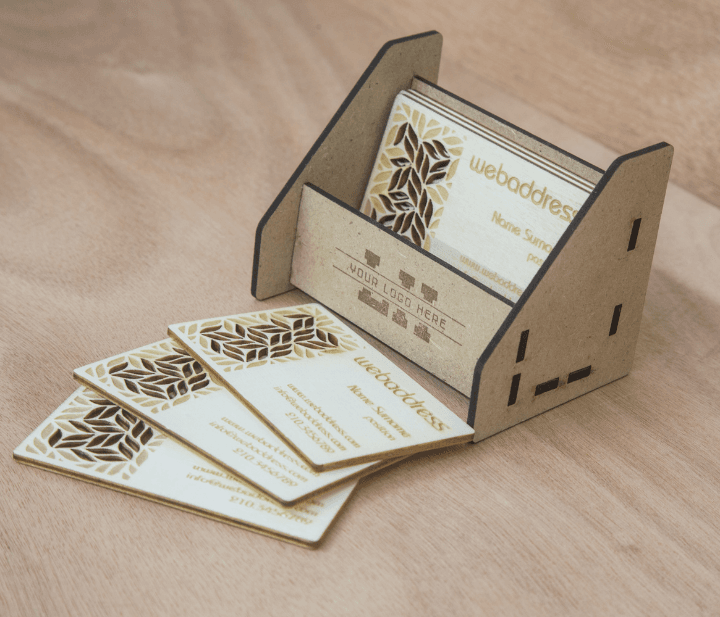 laser made business card and holder